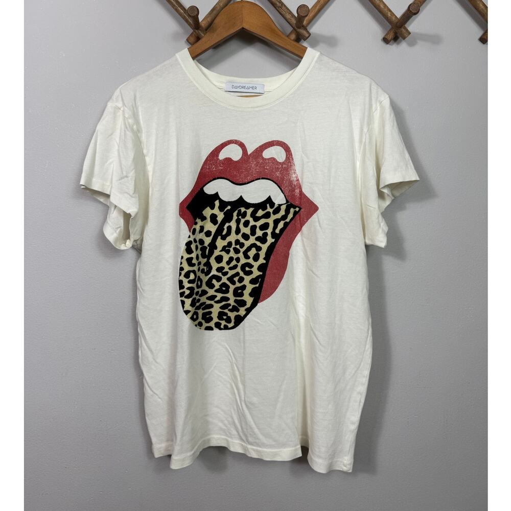 Daydreamer One By Rolling Stones Leopard Tee in Vintage White Women's Size M